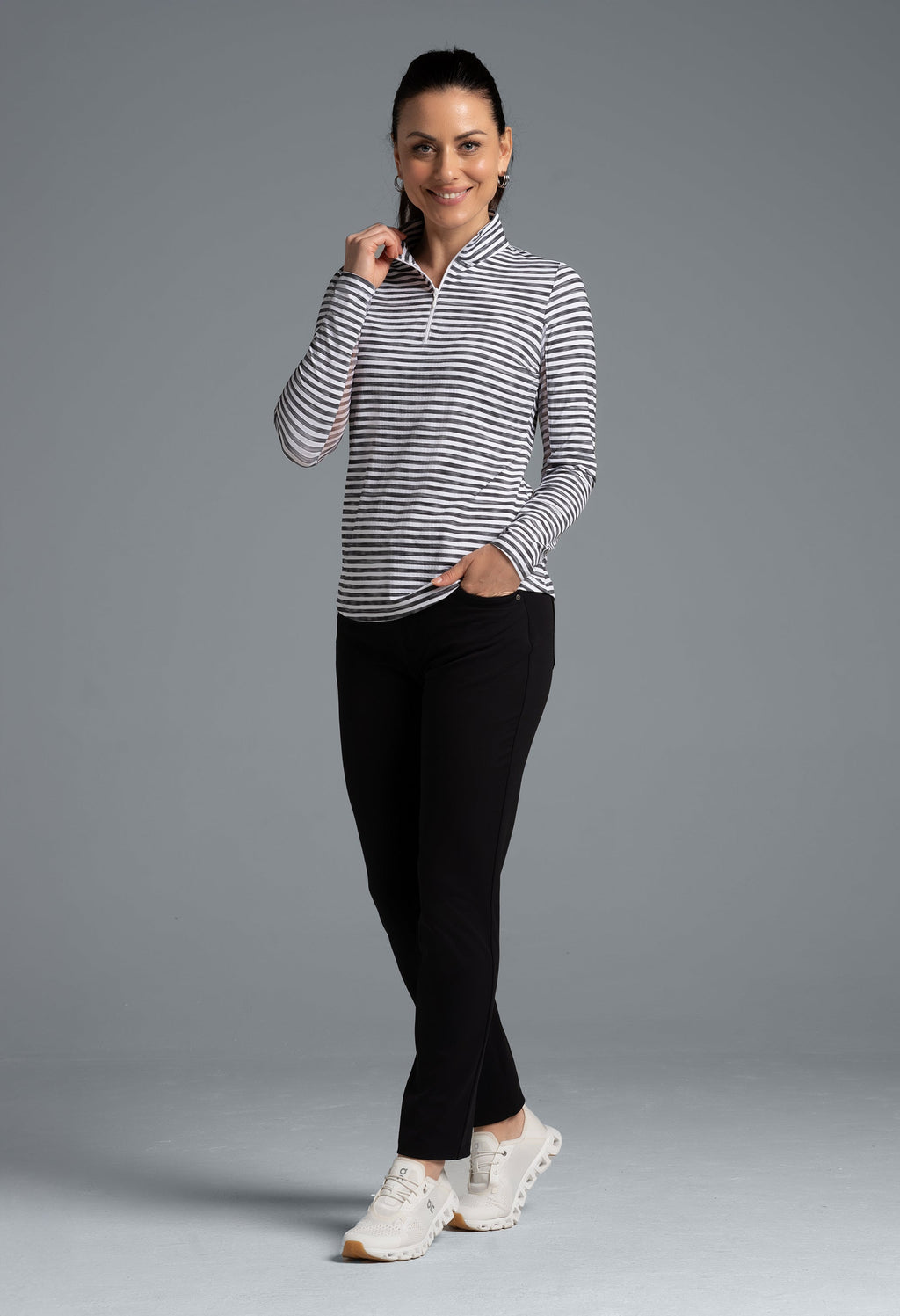 Landon Stripe II  Print Long Sleeve Mock Neck Top – 10164