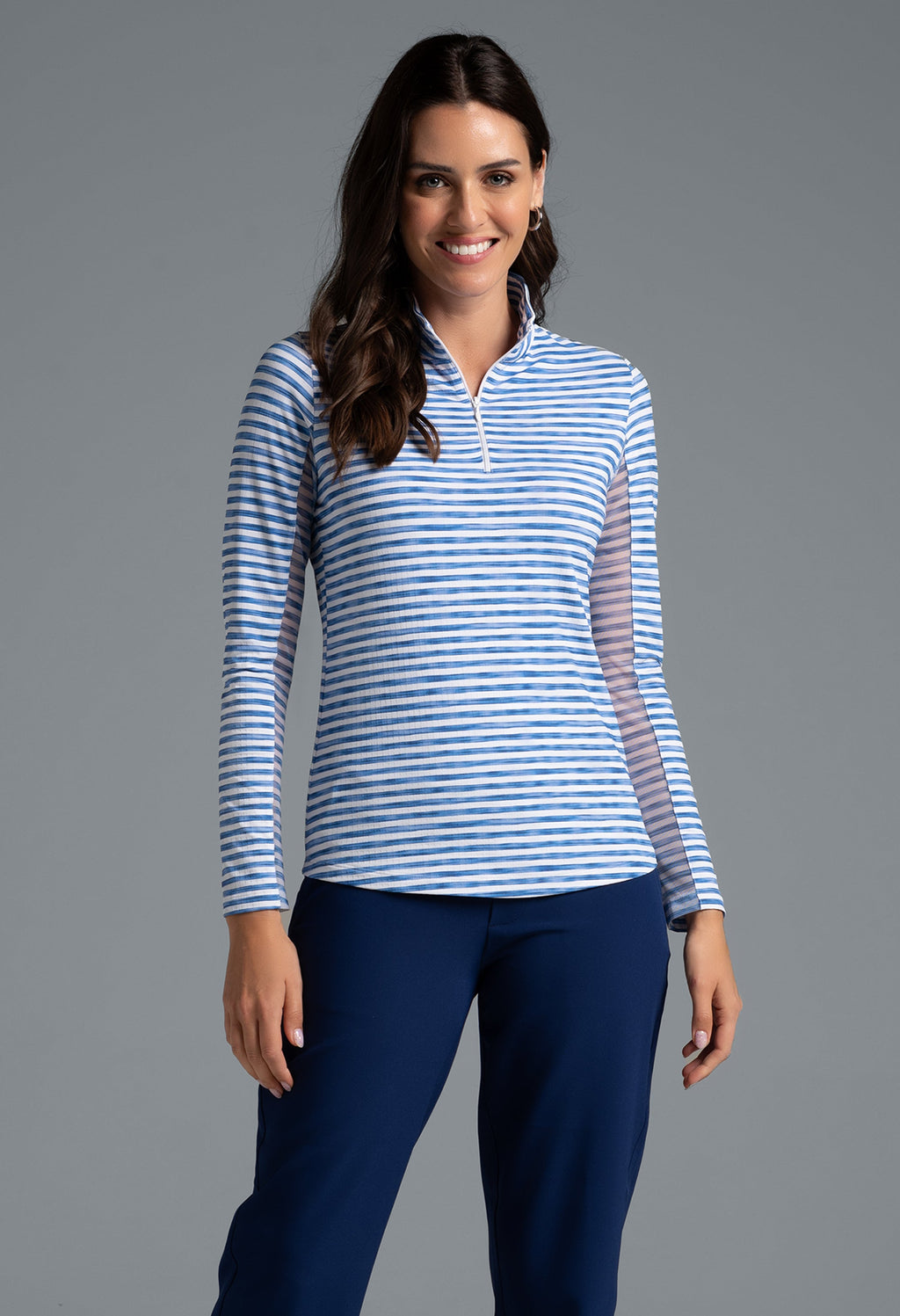 Landon Stripe II  Print Long Sleeve Mock Neck Top – 10164