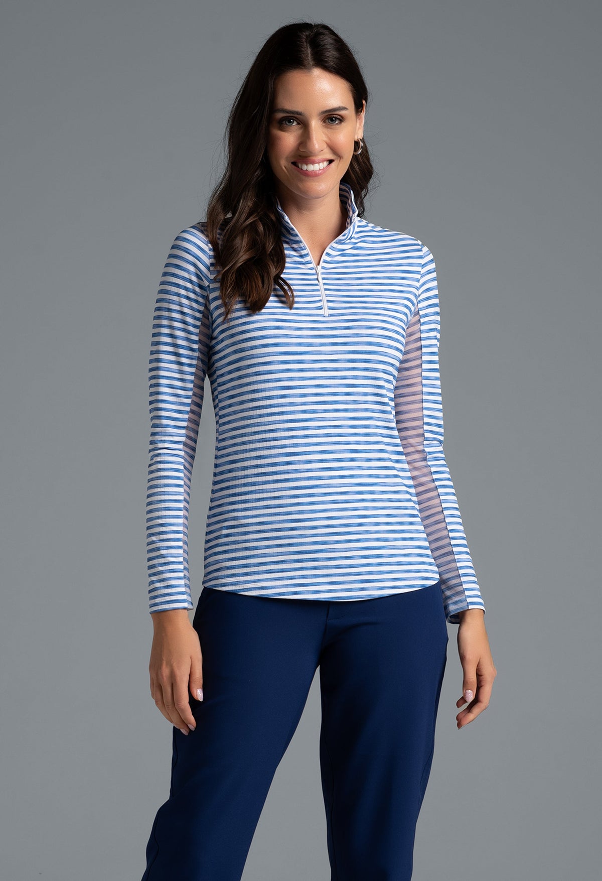 Landon Stripe II  Print Long Sleeve Mock Neck Top – 10164