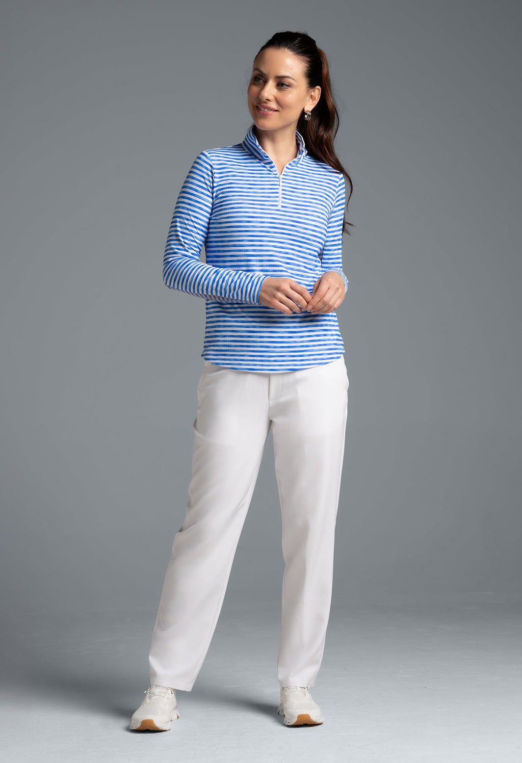 Landon Stripe II  Print Long Sleeve Mock Neck Top – 10164