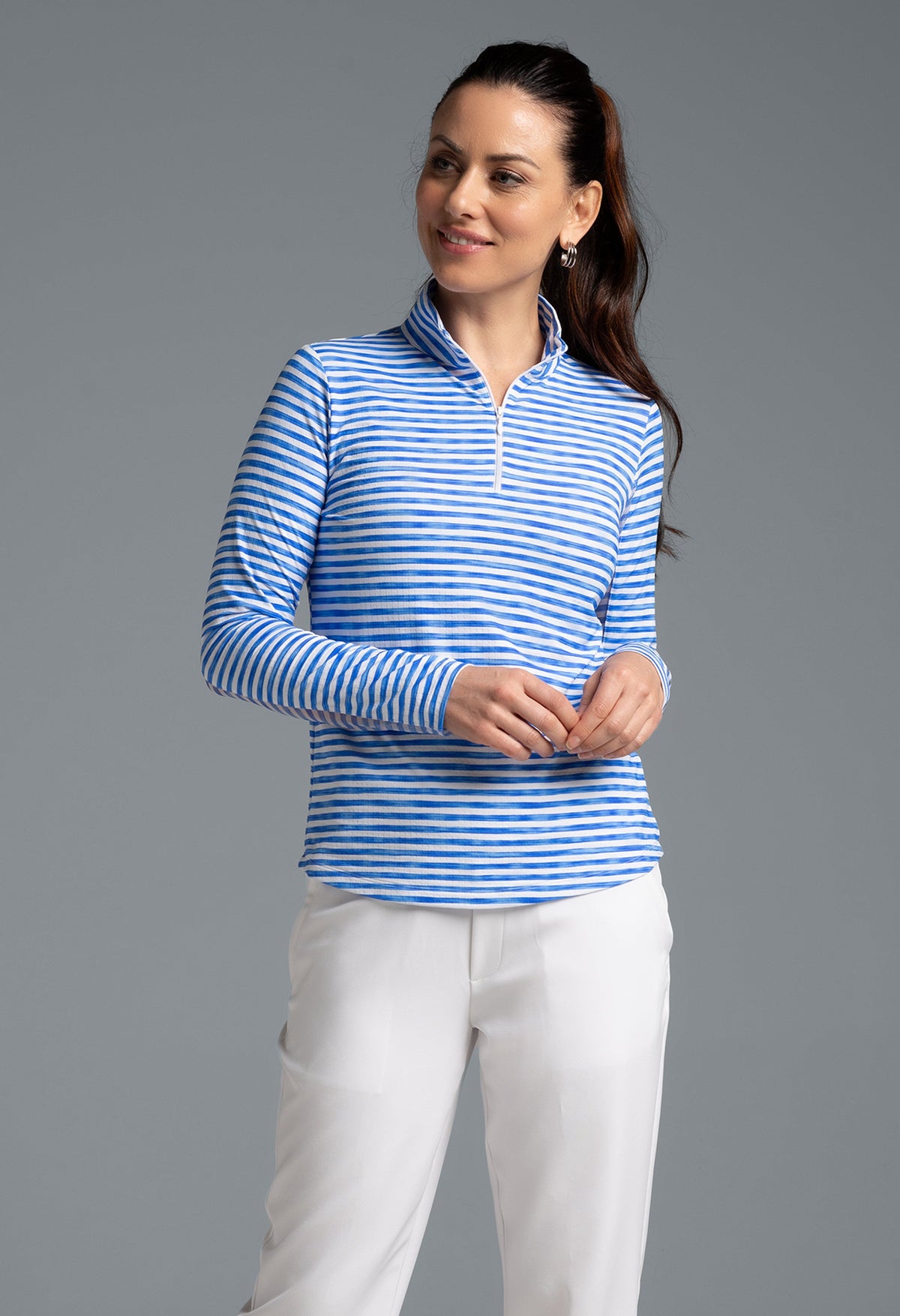 Landon Stripe II  Print Long Sleeve Mock Neck Top – 10164