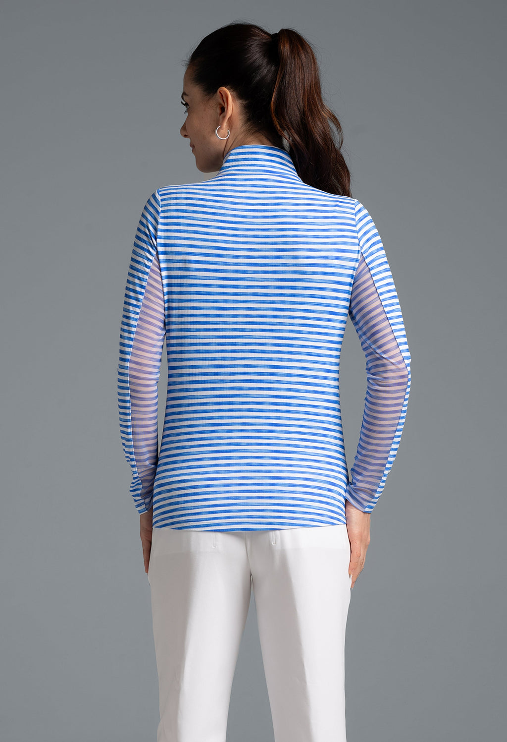 Landon Stripe II  Print Long Sleeve Mock Neck Top – 10164