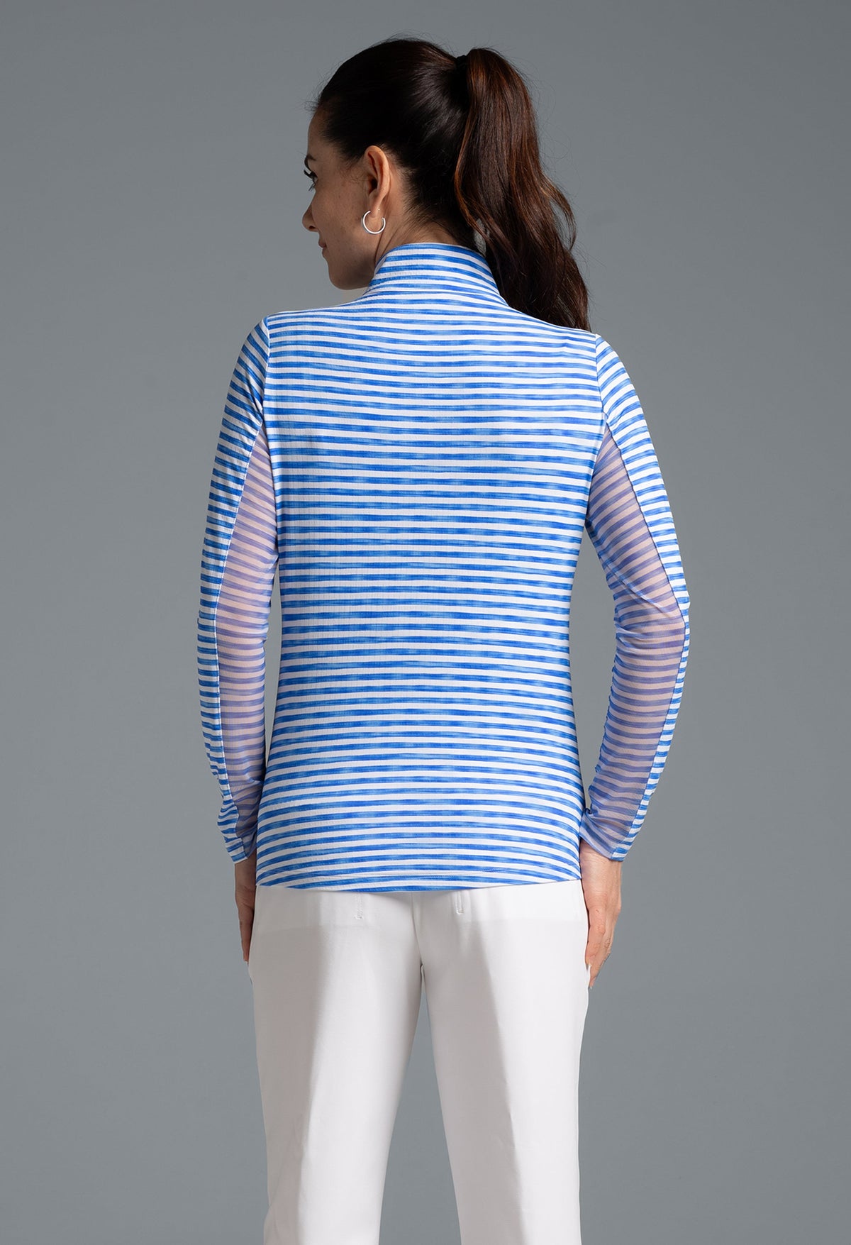 Landon Stripe II  Print Long Sleeve Mock Neck Top – 10164