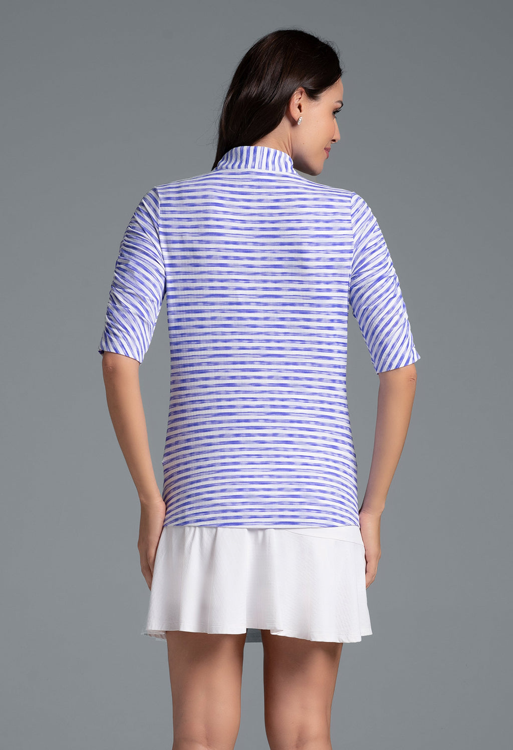 Landon Stripe II Print Ruched Elbow Sleeve Top - 41164