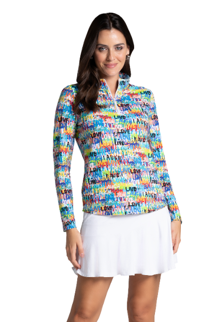 Live, Love, Laugh Print Long Sleeve Mock Neck Top – 10935